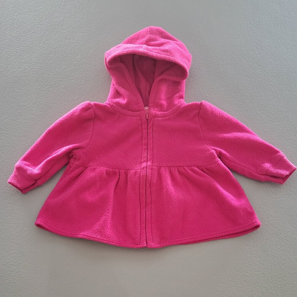 Garanimals Baby Girl Pink Fleece Hooded Jacket 0-3M Zip Up Peplum Coat